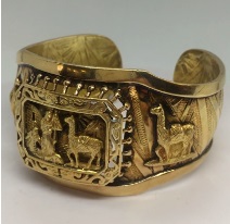  Mayan bracelet 18K Folk Art Bangle Bracelet. Nobel Antique jewelry Store, Santa Monica. Made in America.